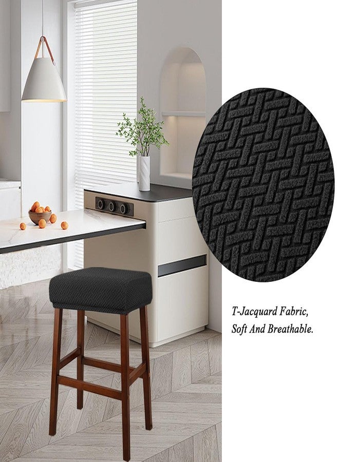 Lussenwert Stool Covers Rectangular Set of 4, Jacquard Vanity Stool Covers Stretch Washable Saddle Bar Stool Slipcover Bench Seat Protector with Elastic Bands Black - Image 5